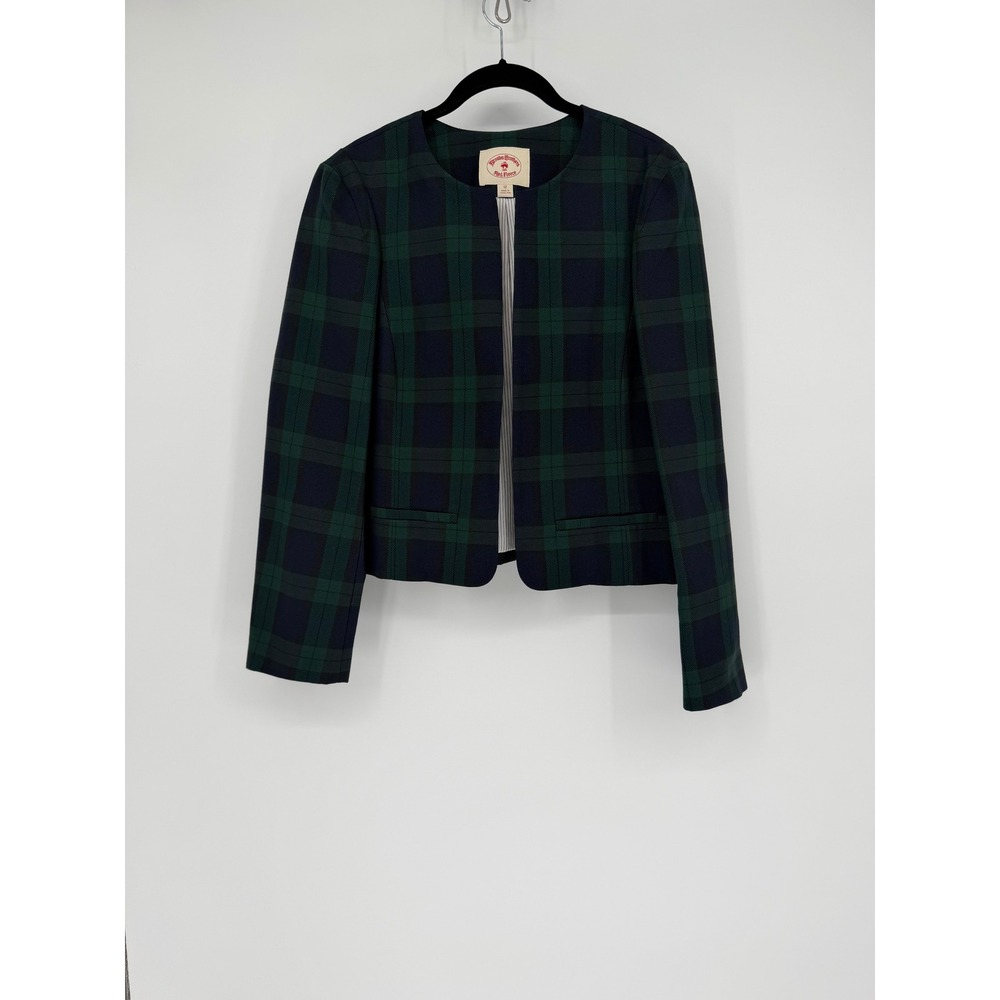 Brooks Brothers Red Fleece Black Watch Plaid Collarless Blazer Jacket Womens 12
